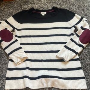 Striped Black and White Sweater with Purple Accents